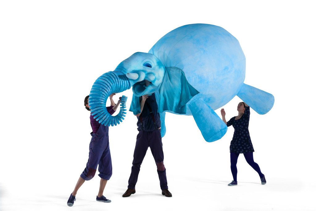 Puppeteers work with an Elephantom puppet