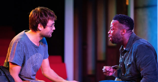 Douglas Booth (left) and Clifford Samuel in 'A Guide for the Homesick' at Trafalgar Studios (Photo by Helen Maybanks)